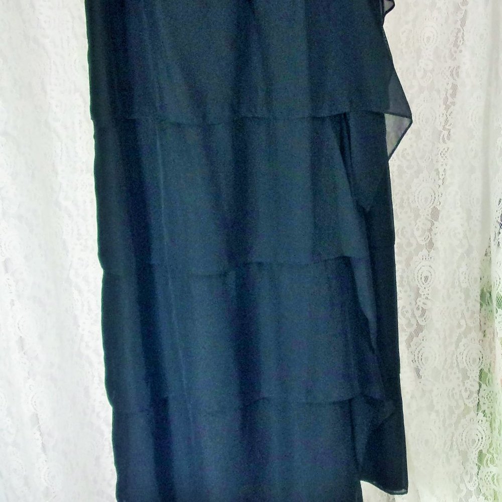 Vanessa Williams Rich Black Long Formal Skirt Cascading Chiffon Ruffles EUC